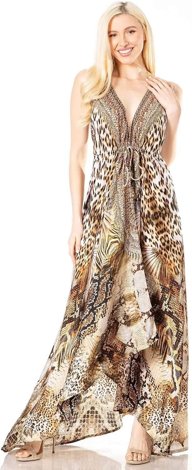 Sakkas Lizi 2 Women's Maxi High-Low Halter Handkerchief Dress Beach Party Vacation