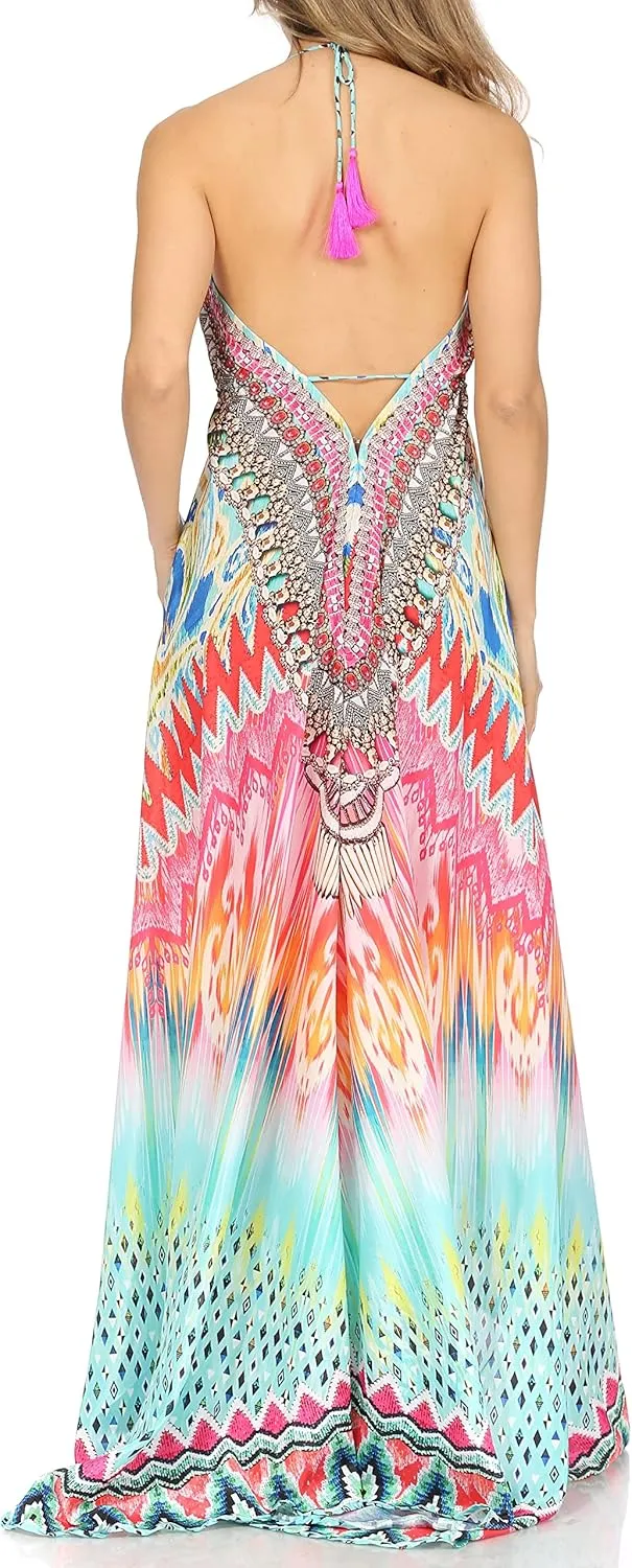 Sakkas Lizi Womens Maxi High-Low Halter Handkerchief Long Dress Beach Party