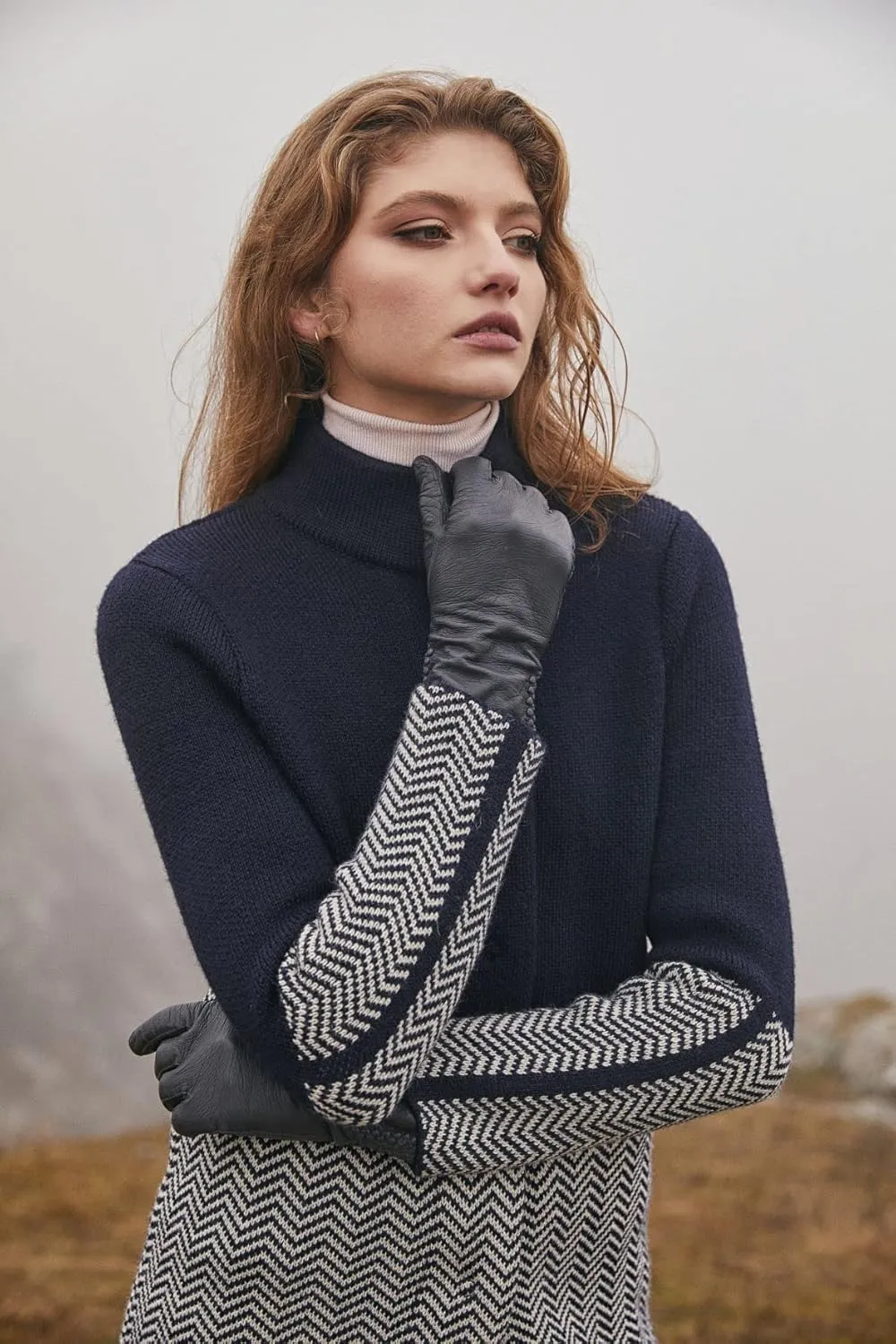 SAOL Herringbone Wool Coat Cardigan for Women