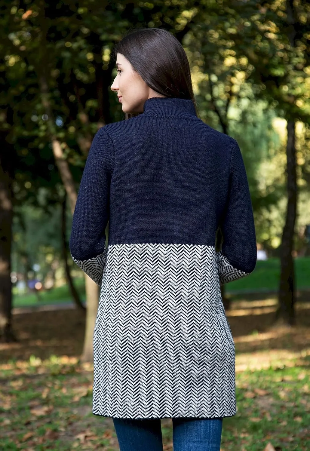 SAOL Herringbone Wool Coat Cardigan for Women