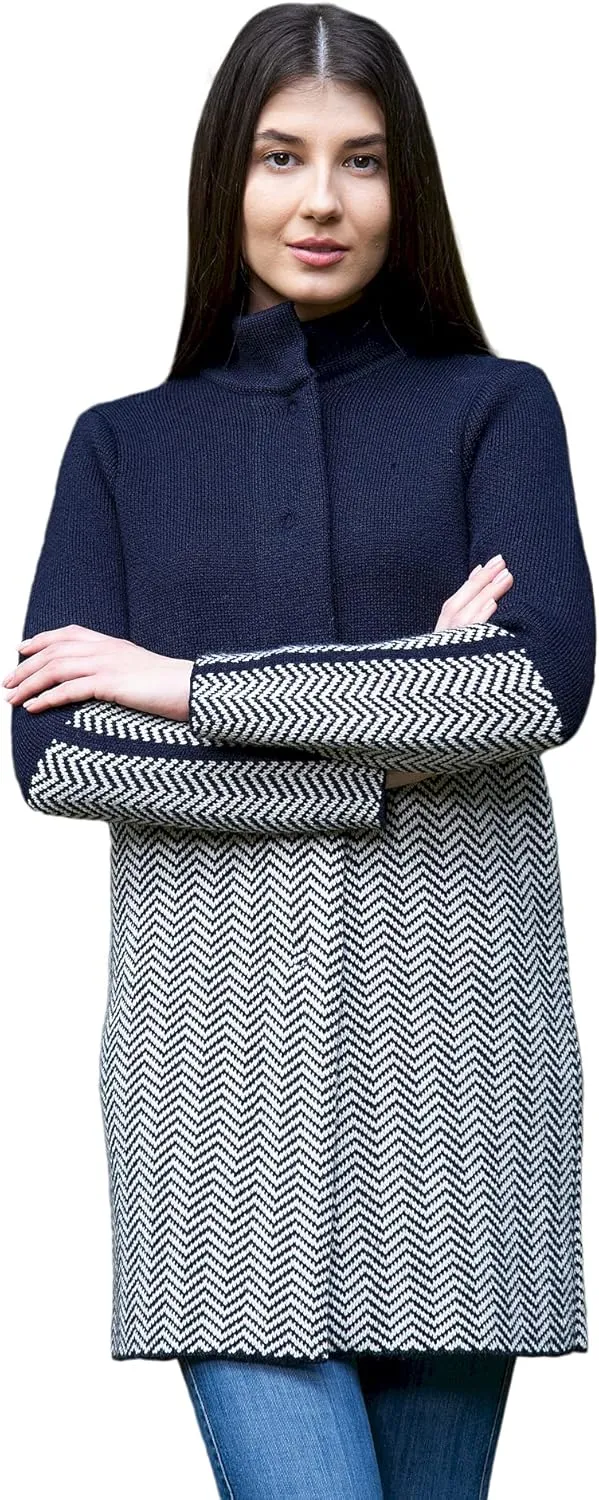 SAOL Herringbone Wool Coat Cardigan for Women
