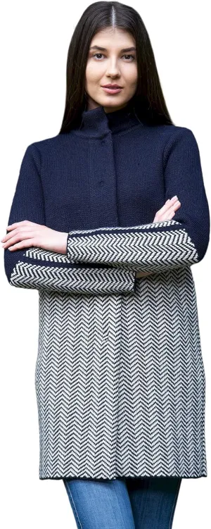 SAOL Herringbone Wool Coat Cardigan for Women