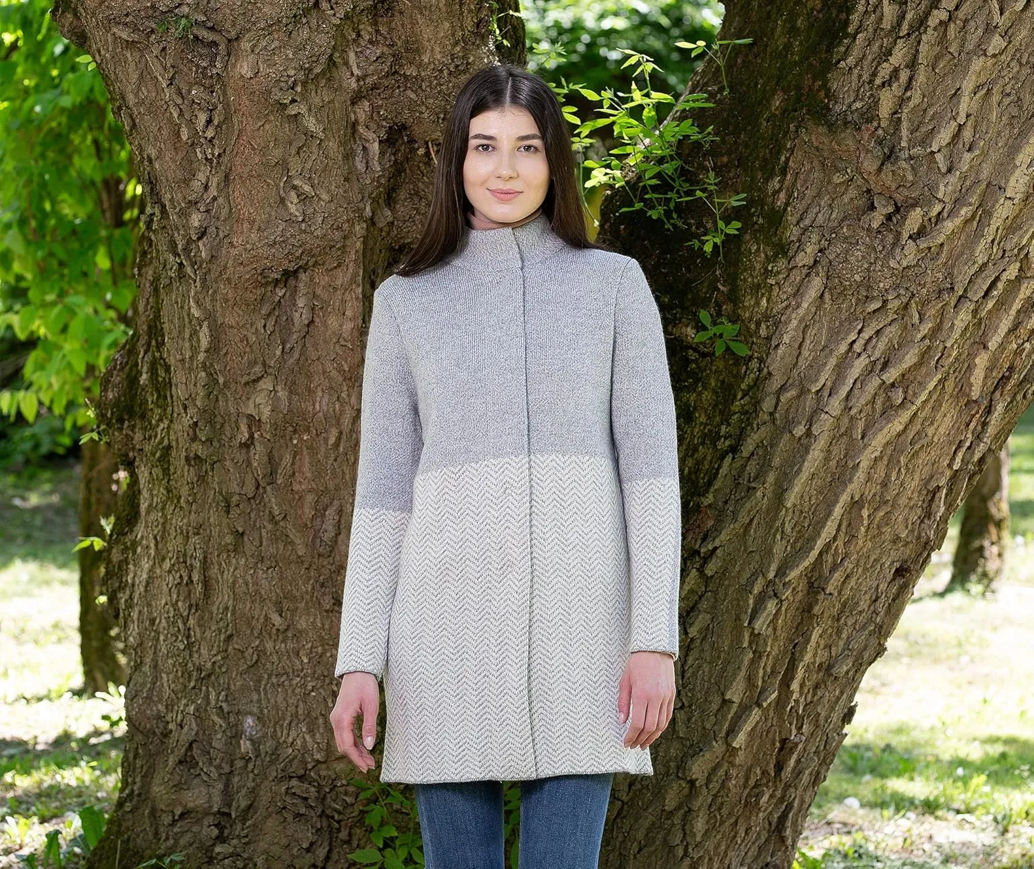 SAOL Herringbone Wool Coat Cardigan for Women