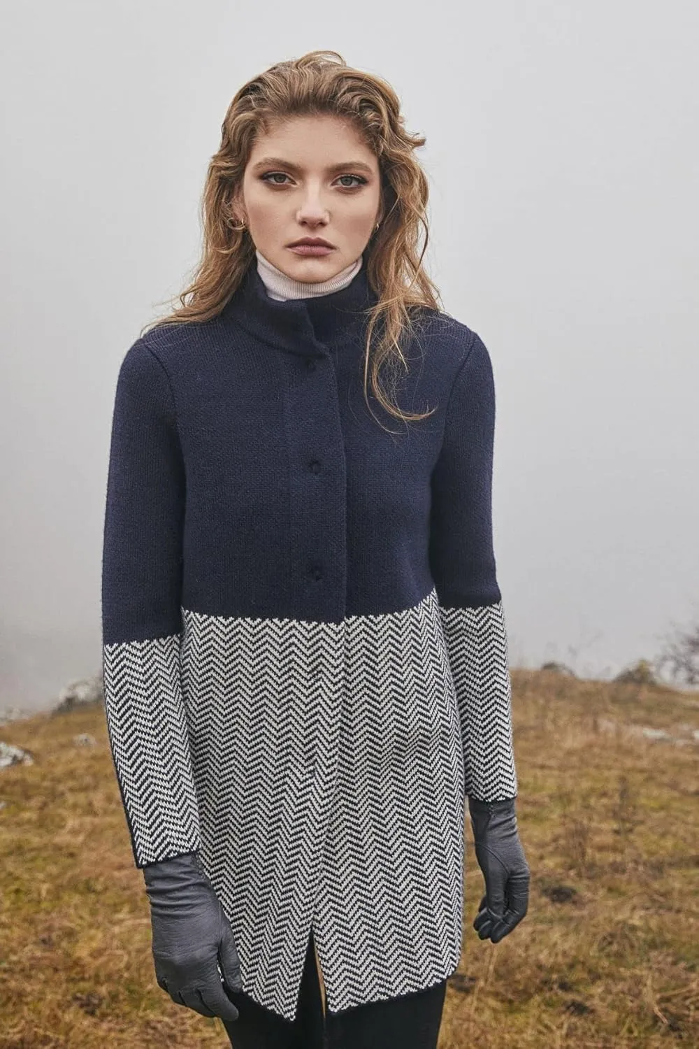 SAOL Herringbone Wool Coat Cardigan for Women