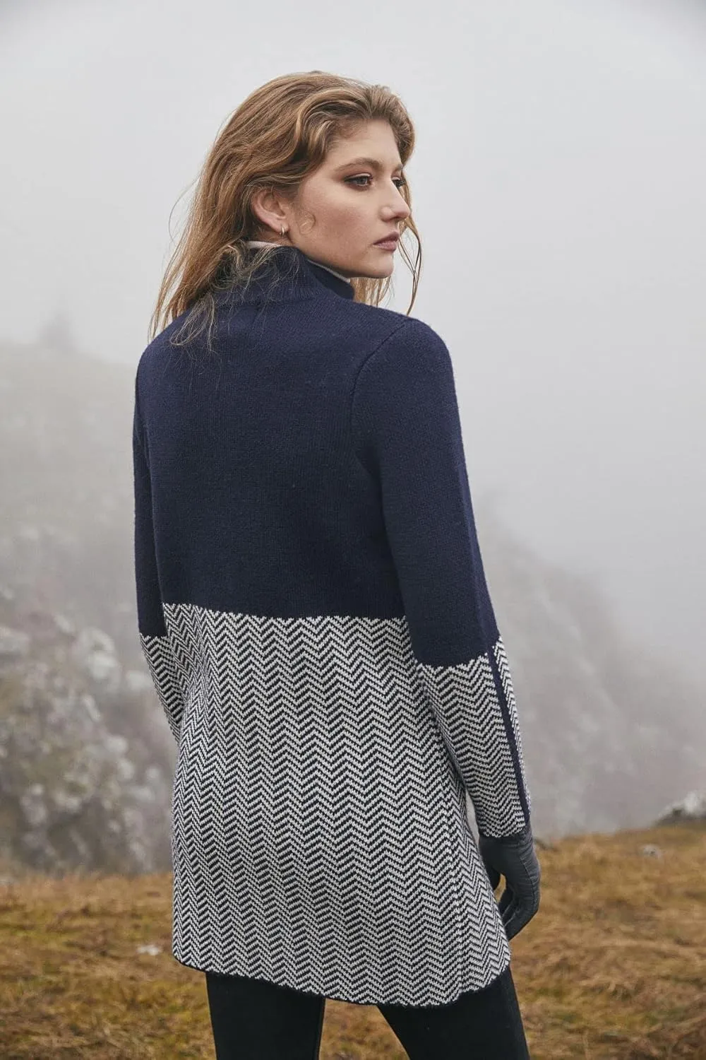 SAOL Herringbone Wool Coat Cardigan for Women