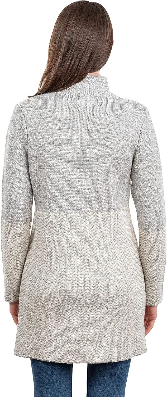SAOL Herringbone Wool Coat Cardigan for Women