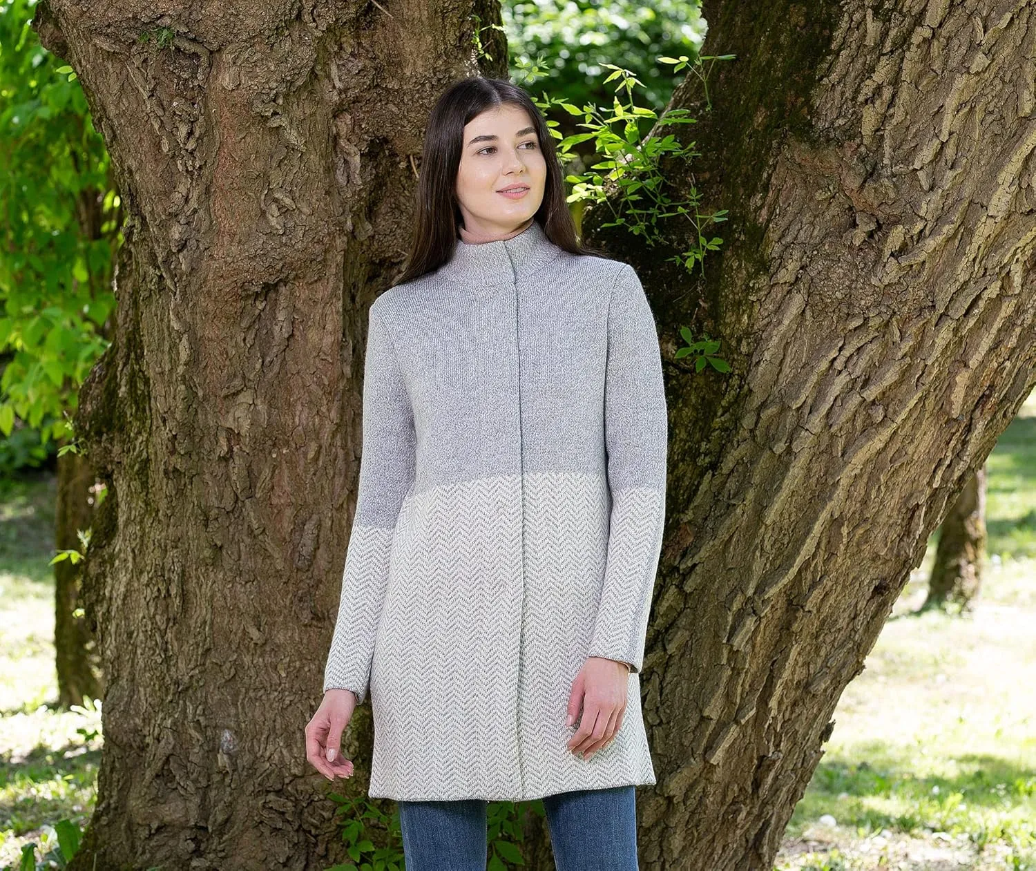 SAOL Herringbone Wool Coat Cardigan for Women