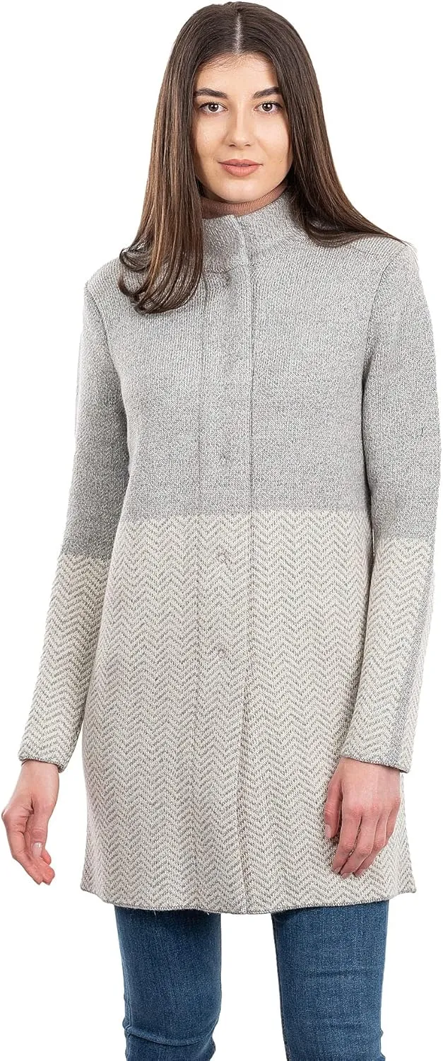 SAOL Herringbone Wool Coat Cardigan for Women