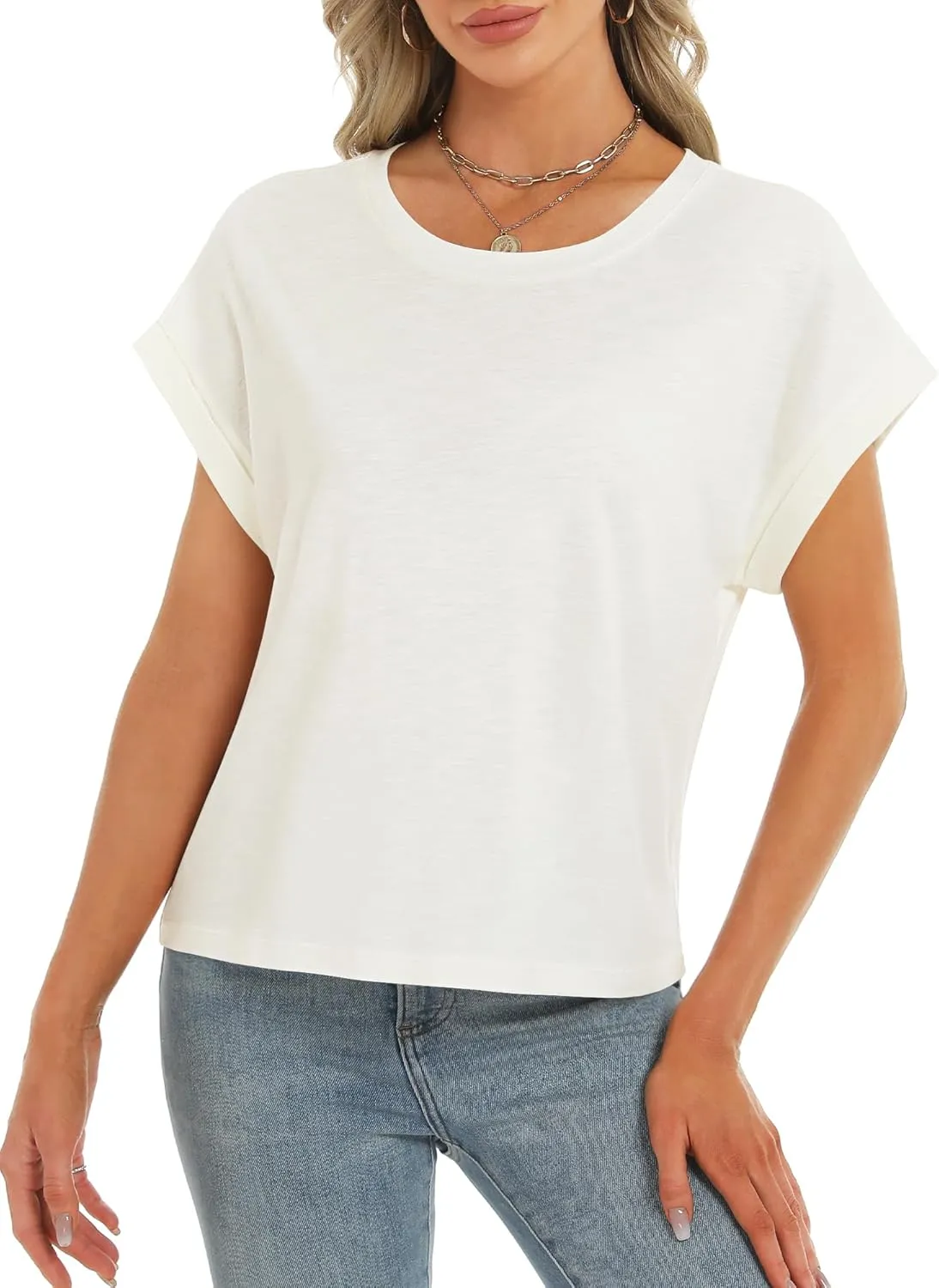 Stelle Women Modal Soft Crewneck Cap Short Sleeve T Shirts Summer Tops Trendy Basic Casual Clothes 2025