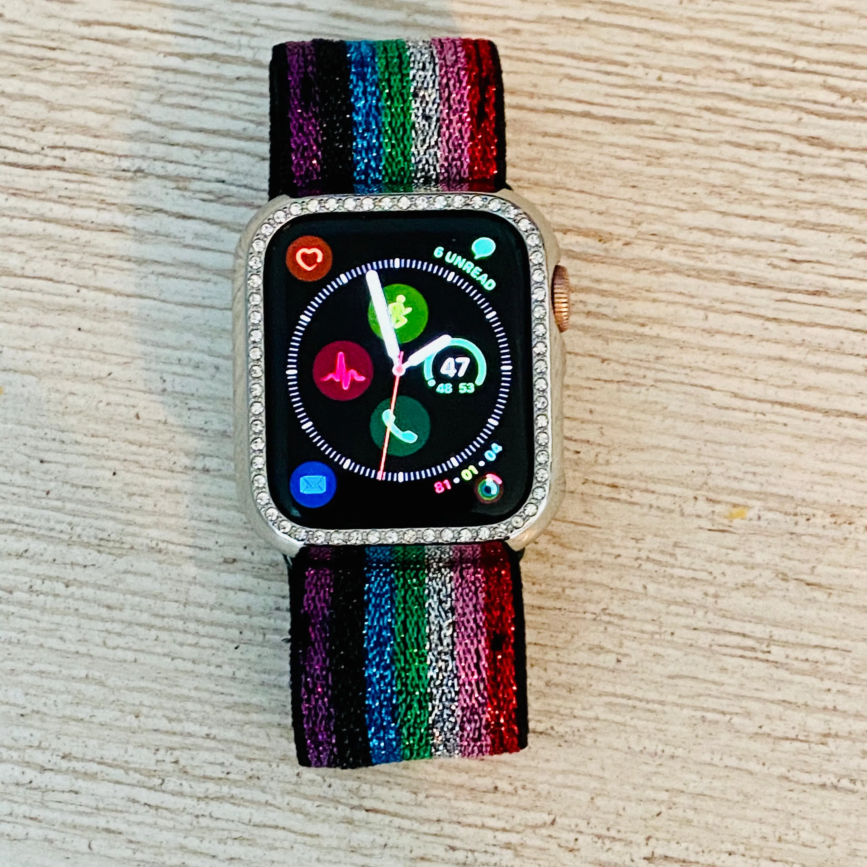 Stretchable Elastic Shimmering Rainbow Print Band For Apple Watch