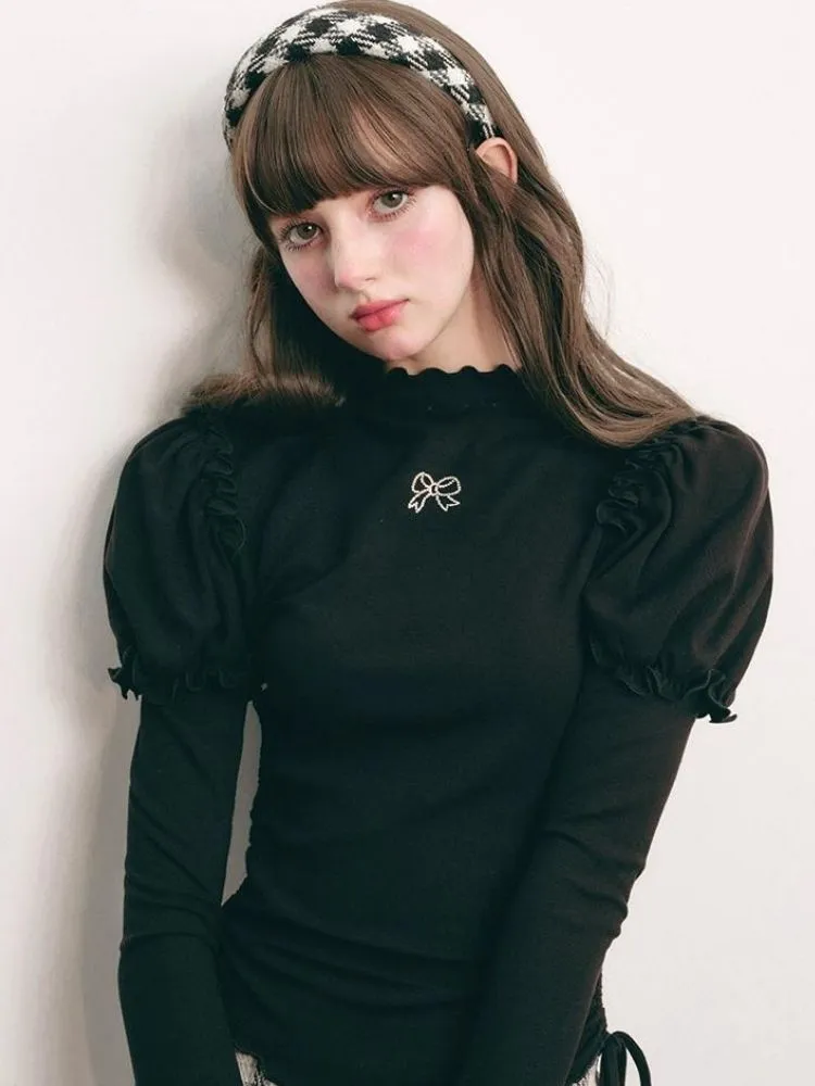 Stretchy Drawstring Black Knit【s0000004448】
