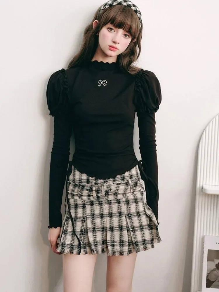 Stretchy Drawstring Black Knit【s0000004448】