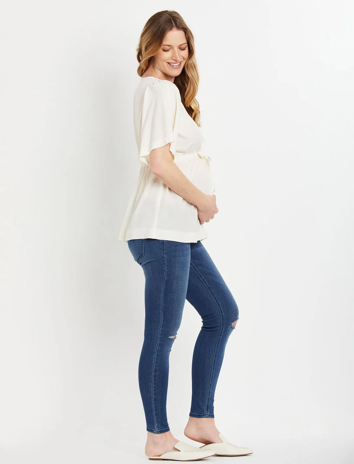 Tie Front Maternity Blouse in Egret