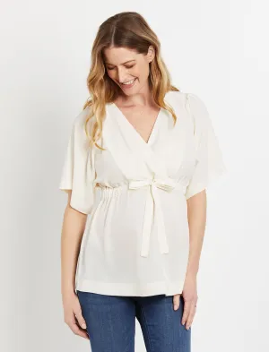 Tie Front Maternity Blouse in Egret
