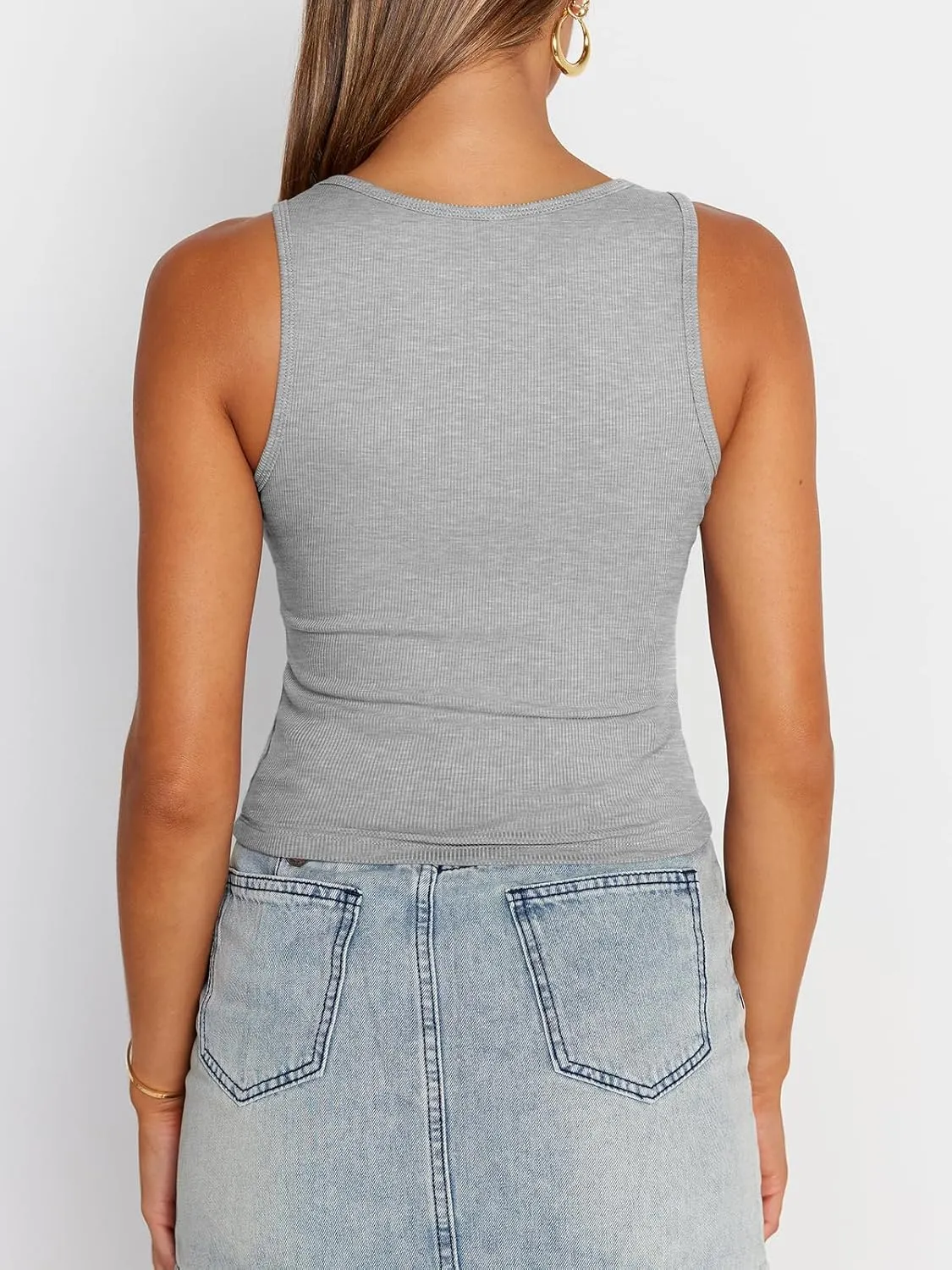 Trendy Queen Womens Summer Tank Tops Square Neck Ribbed Sleeveless Basic Crop Going Out Slim Fitted Y2k Clothes 2025