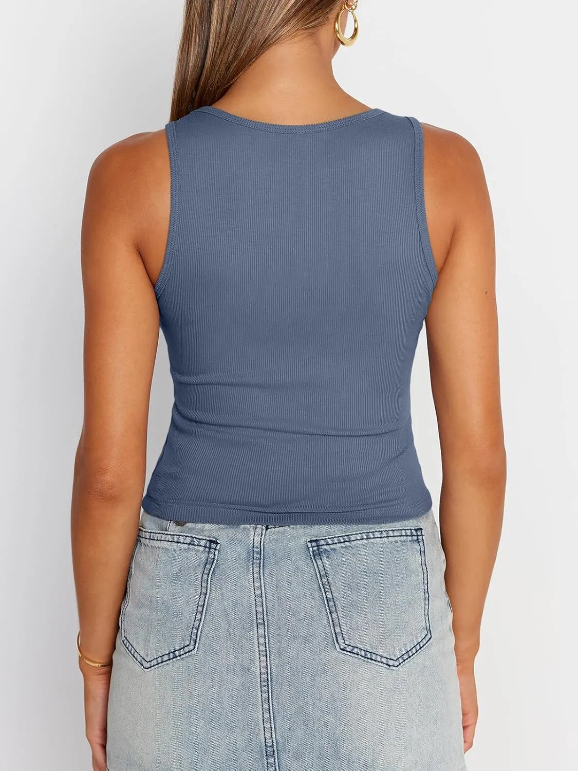 Trendy Queen Womens Summer Tank Tops Square Neck Ribbed Sleeveless Basic Crop Going Out Slim Fitted Y2k Clothes 2025