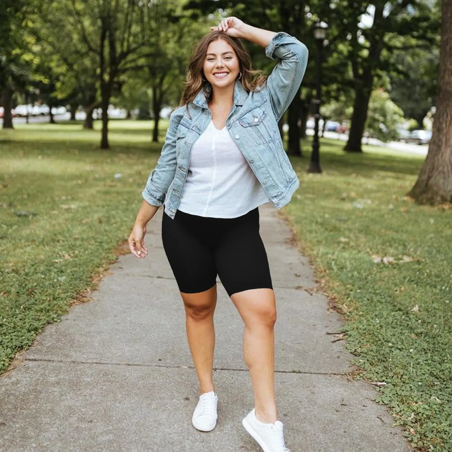 we fleece Plus Size 8" Biker Shorts with Pockets - High Waisted Spandex Yoga Shorts for Women, Workout Gym Cycling Athletic