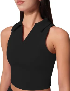 Womens Golf Shirt Sleeveless Polo Collared Tennis Shirts for Women Athletic Workout Cropped Tank Tops