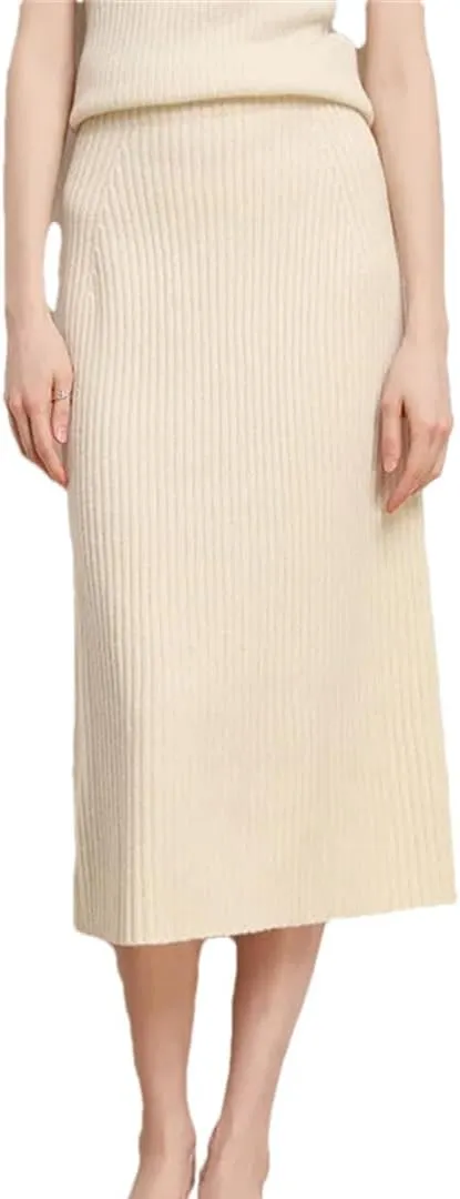 WomenS Plus Size Wool Blend Knit Pencil Skirt High Waist Slim Fit Elegant Tea-Length Skirt