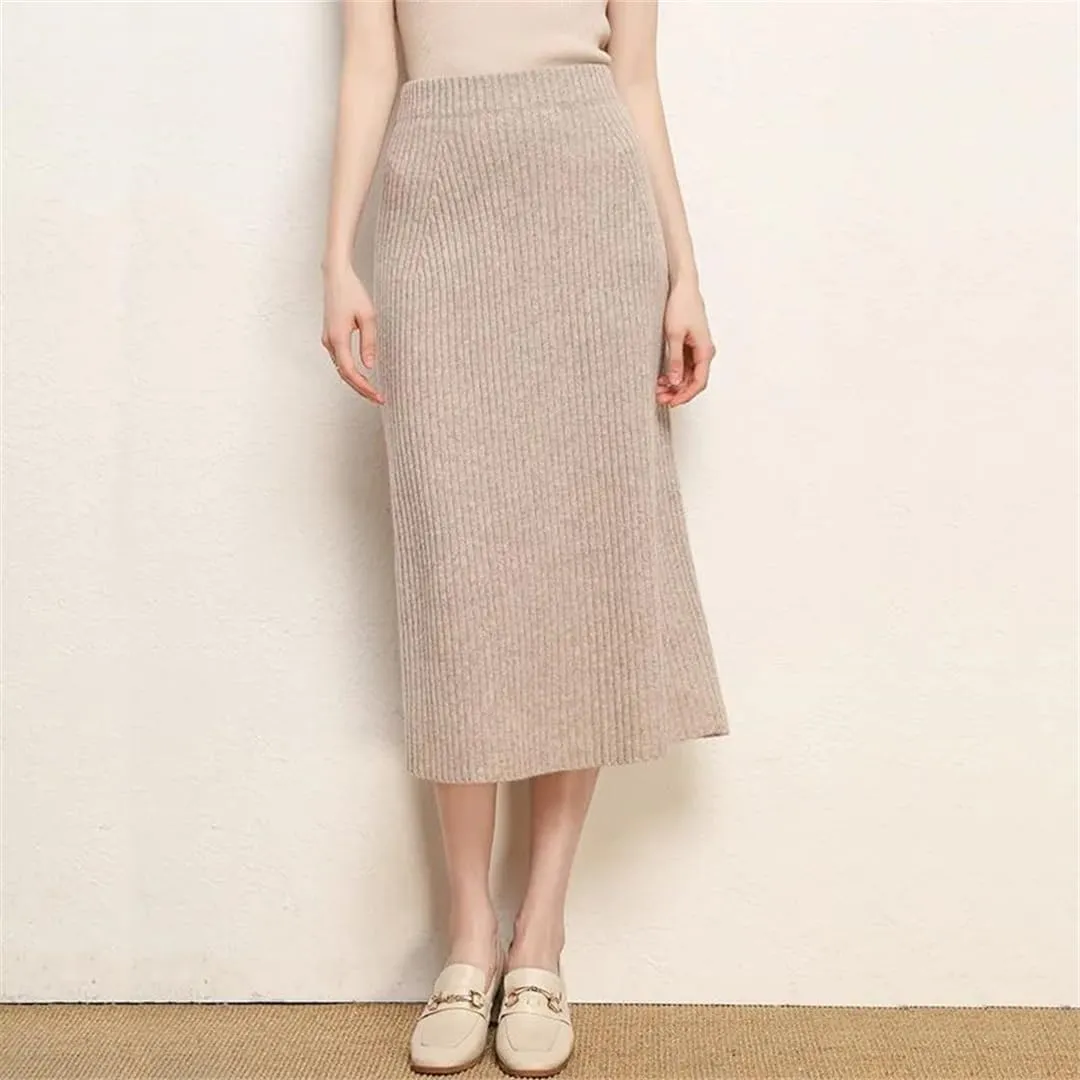 WomenS Plus Size Wool Blend Knit Pencil Skirt High Waist Slim Fit Elegant Tea-Length Skirt