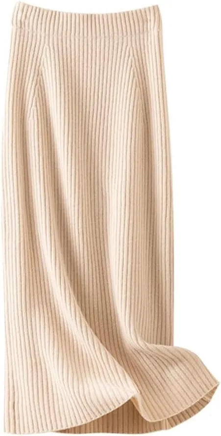 WomenS Plus Size Wool Blend Knit Pencil Skirt High Waist Slim Fit Elegant Tea-Length Skirt