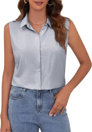 Wrinkle Free Womens Sleeveless Button Down Shirts for Women Stretch Business Office Formal Work Blouses Tops
