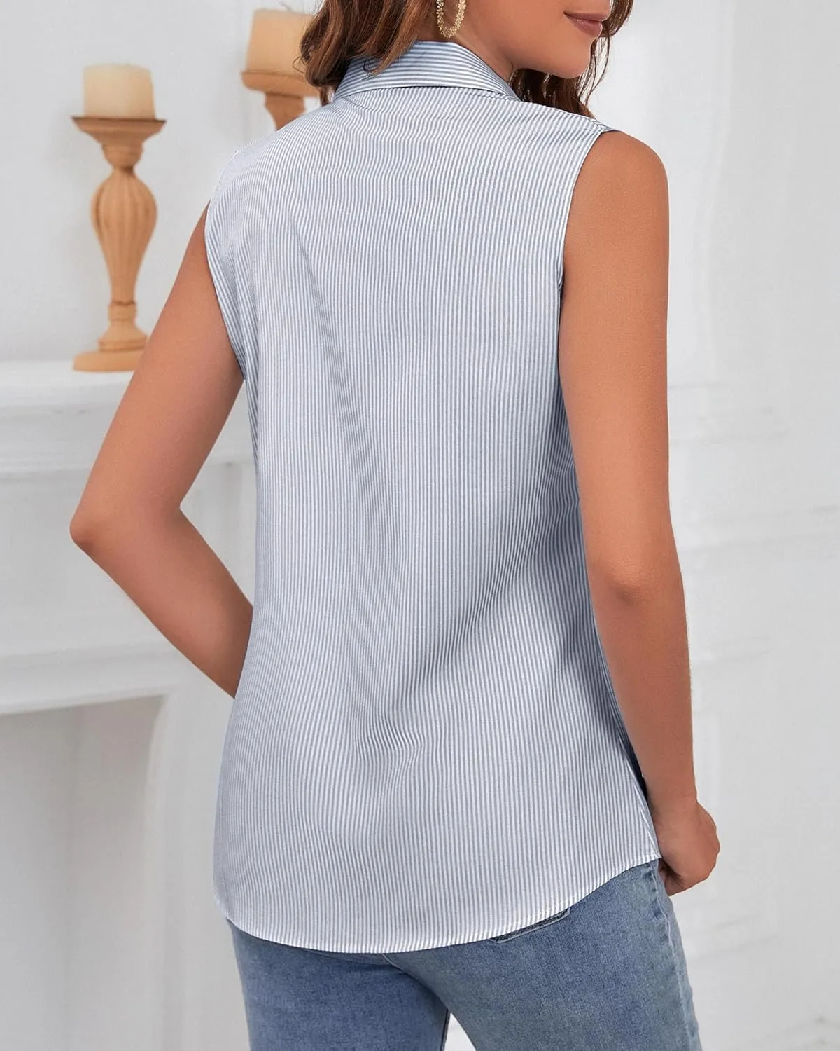 Wrinkle Free Womens Sleeveless Button Down Shirts for Women Stretch Business Office Formal Work Blouses Tops