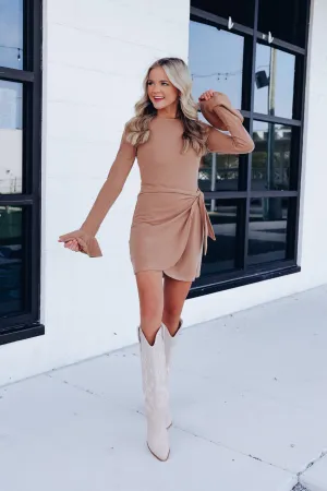 Wynter Wrap Front Mini Dress - Taupe