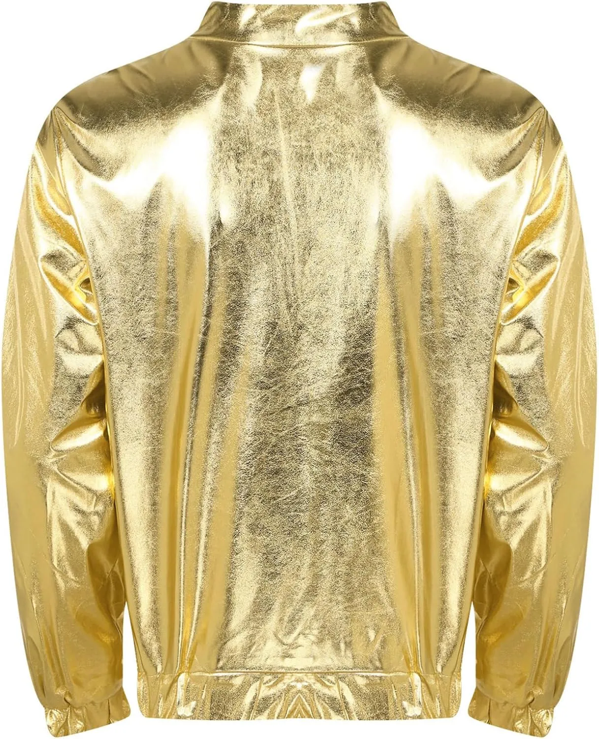 YEAHDOR Mens Shiny Metallic Holographic Jackets Long Sleeve Zip-up Outerwear 80s Disco Party Clubwear