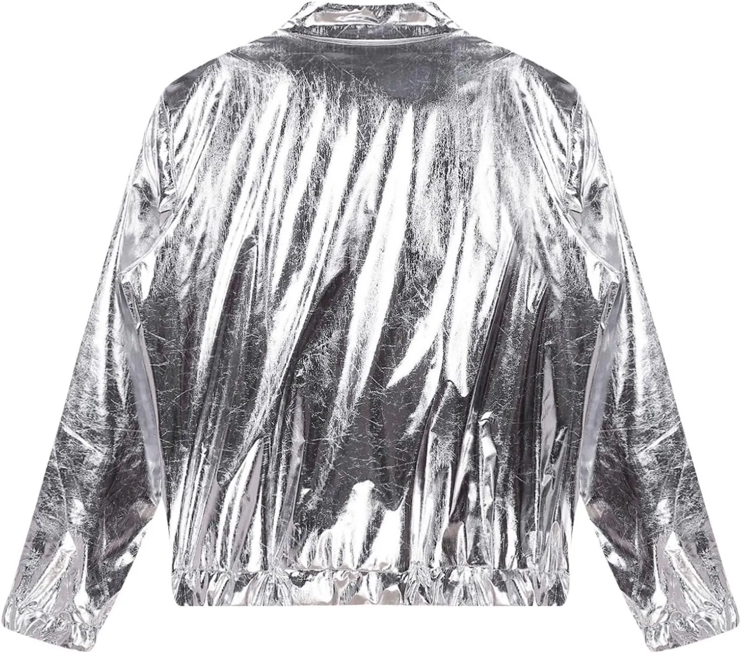 YEAHDOR Mens Shiny Metallic Holographic Jackets Long Sleeve Zip-up Outerwear 80s Disco Party Clubwear