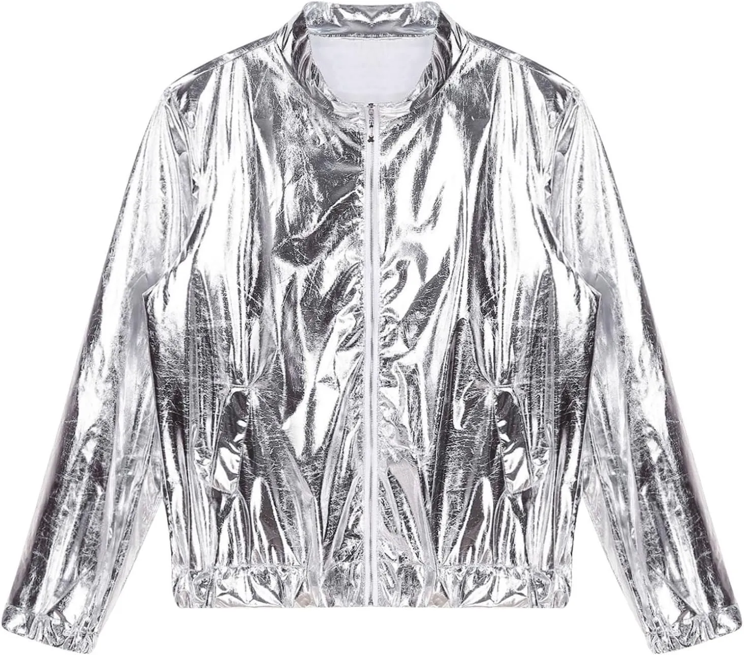 YEAHDOR Mens Shiny Metallic Holographic Jackets Long Sleeve Zip-up Outerwear 80s Disco Party Clubwear