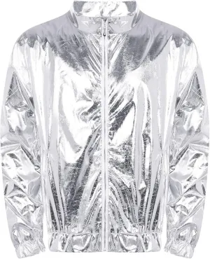 YEAHDOR Mens Shiny Metallic Holographic Jackets Long Sleeve Zip-up Outerwear 80s Disco Party Clubwear