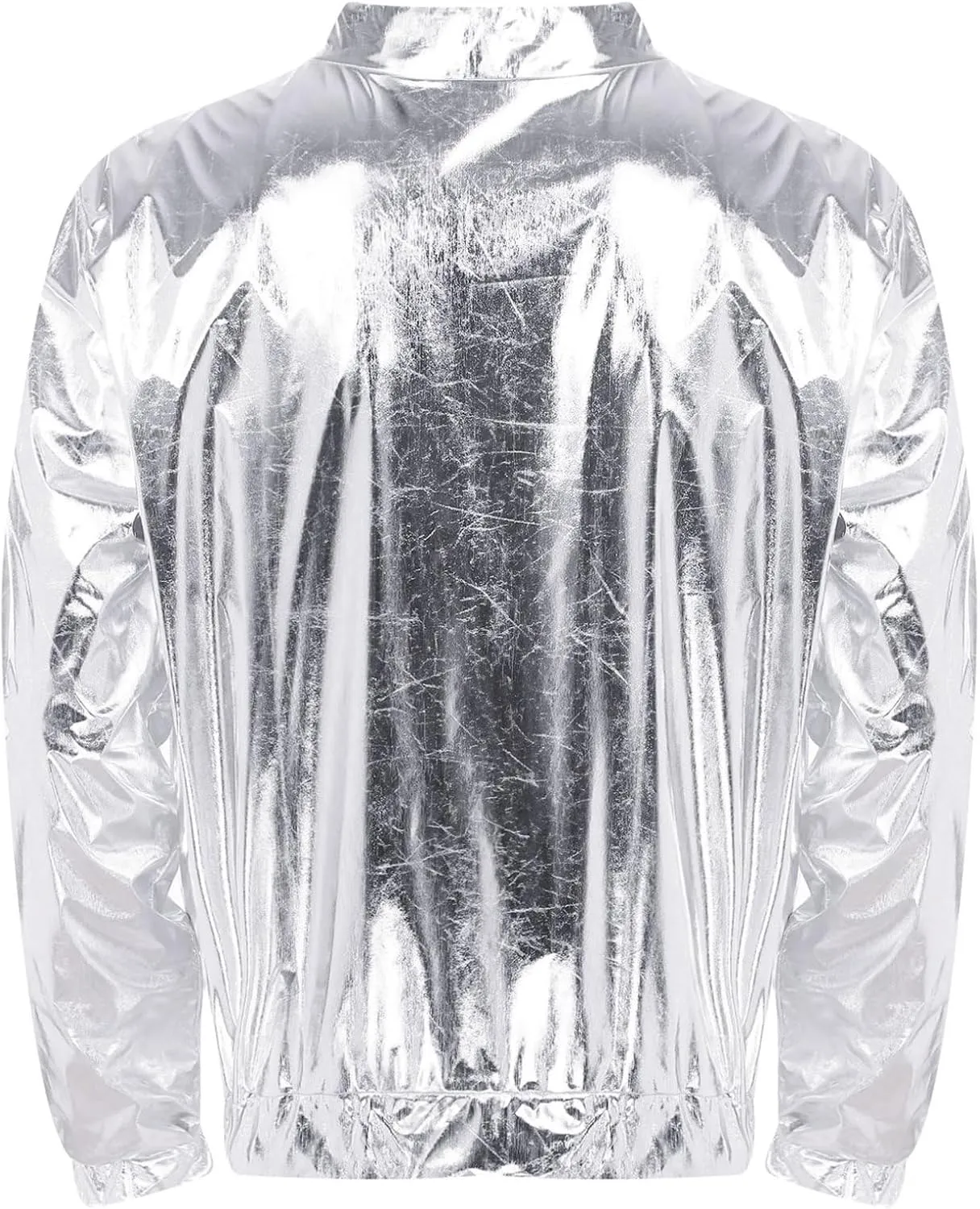 YEAHDOR Mens Shiny Metallic Holographic Jackets Long Sleeve Zip-up Outerwear 80s Disco Party Clubwear