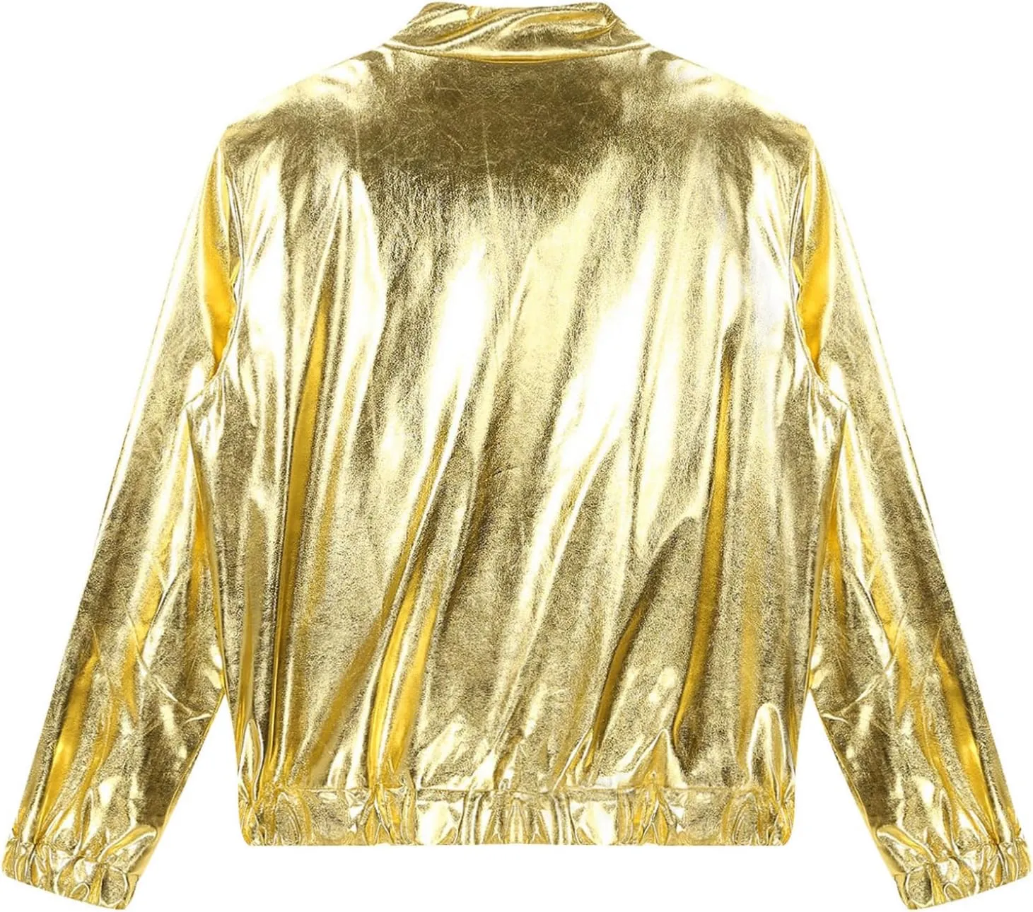 YEAHDOR Mens Shiny Metallic Holographic Jackets Long Sleeve Zip-up Outerwear 80s Disco Party Clubwear