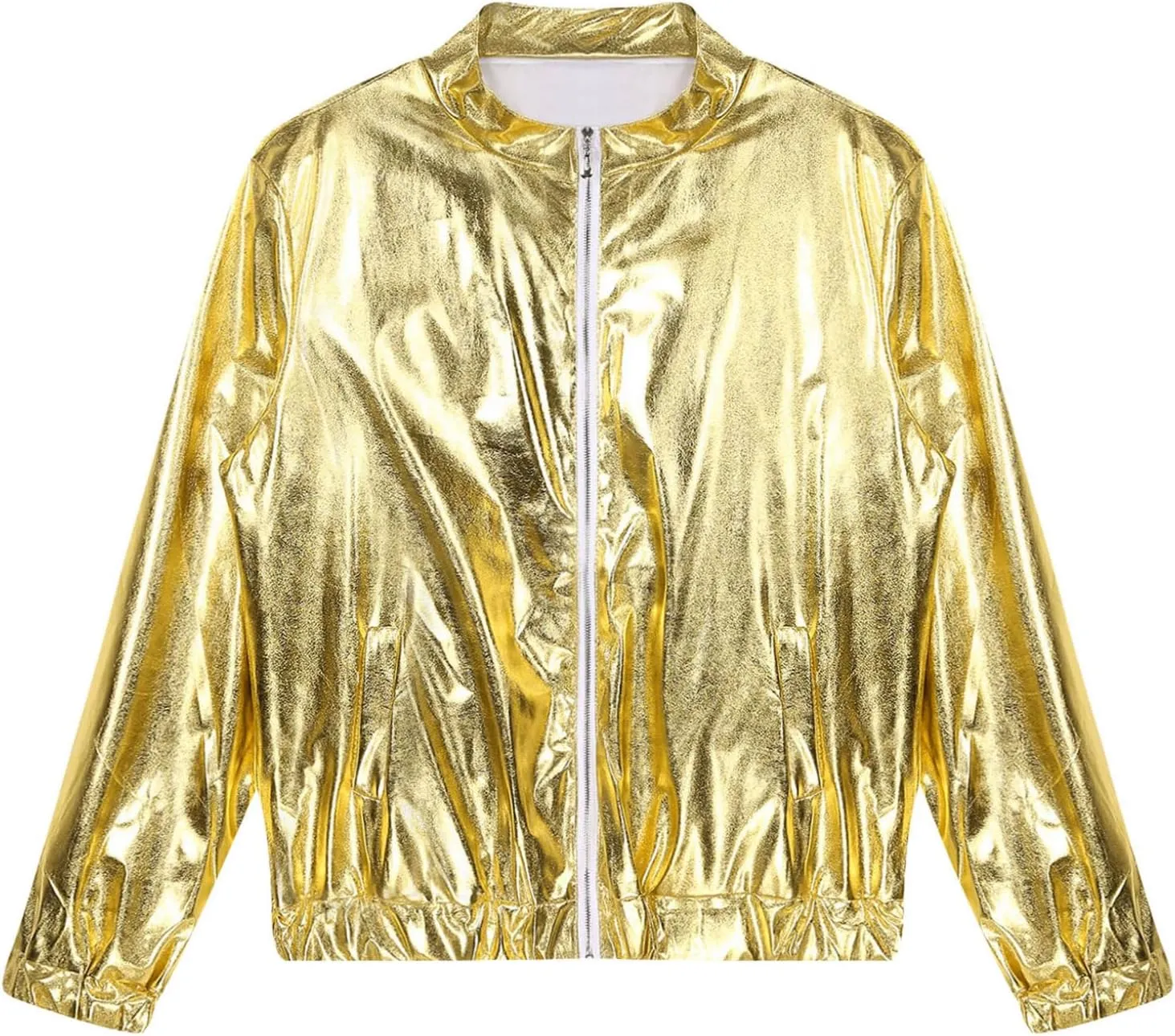 YEAHDOR Mens Shiny Metallic Holographic Jackets Long Sleeve Zip-up Outerwear 80s Disco Party Clubwear